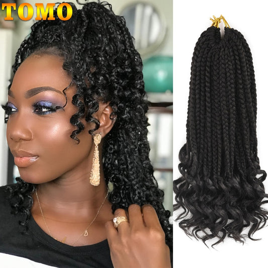 14-18-24 Inch Synthetic Ombre Crochet Box Braids w/ Curly Ends Hair Extensions