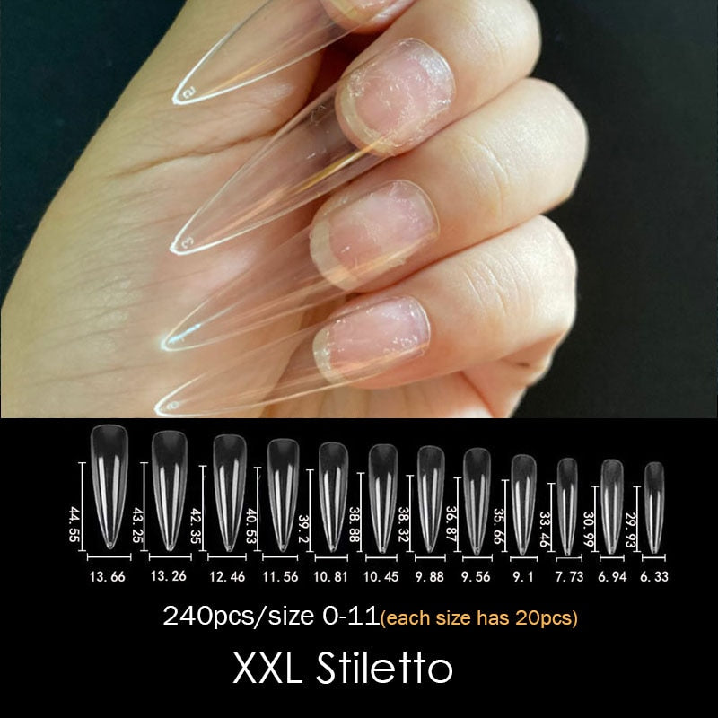 Gel Nails Extension System Full Cover Sculpted Clear Nail Tips 240pcs/bag