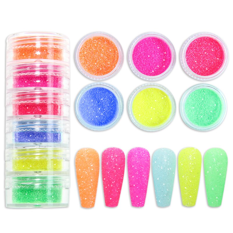 Fluorescent-Glitter-Shinny-Ombre-Chrome Dust DIY Gel Polish Nail Art