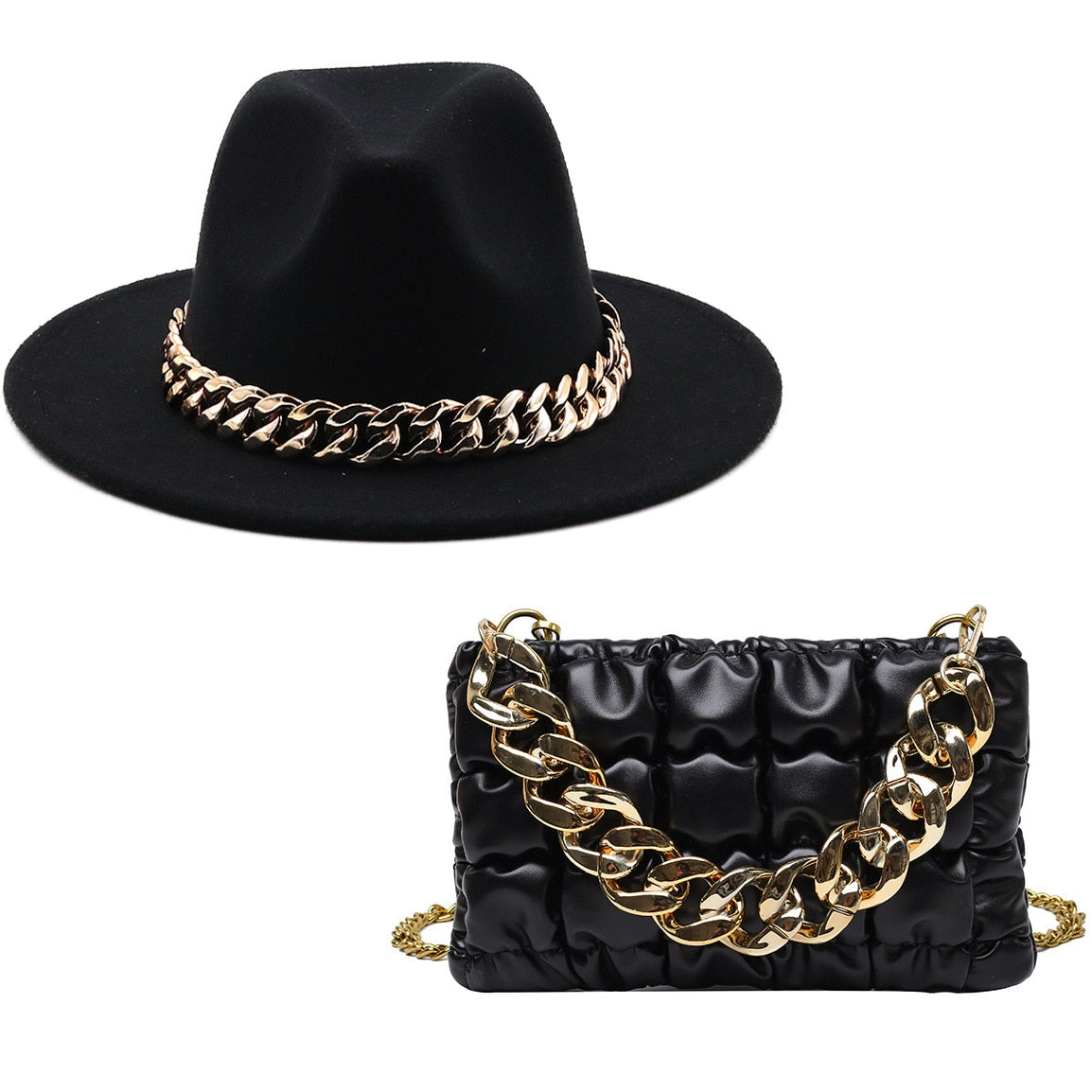 Elegant Fedora Hat and Handbag Sets for Women