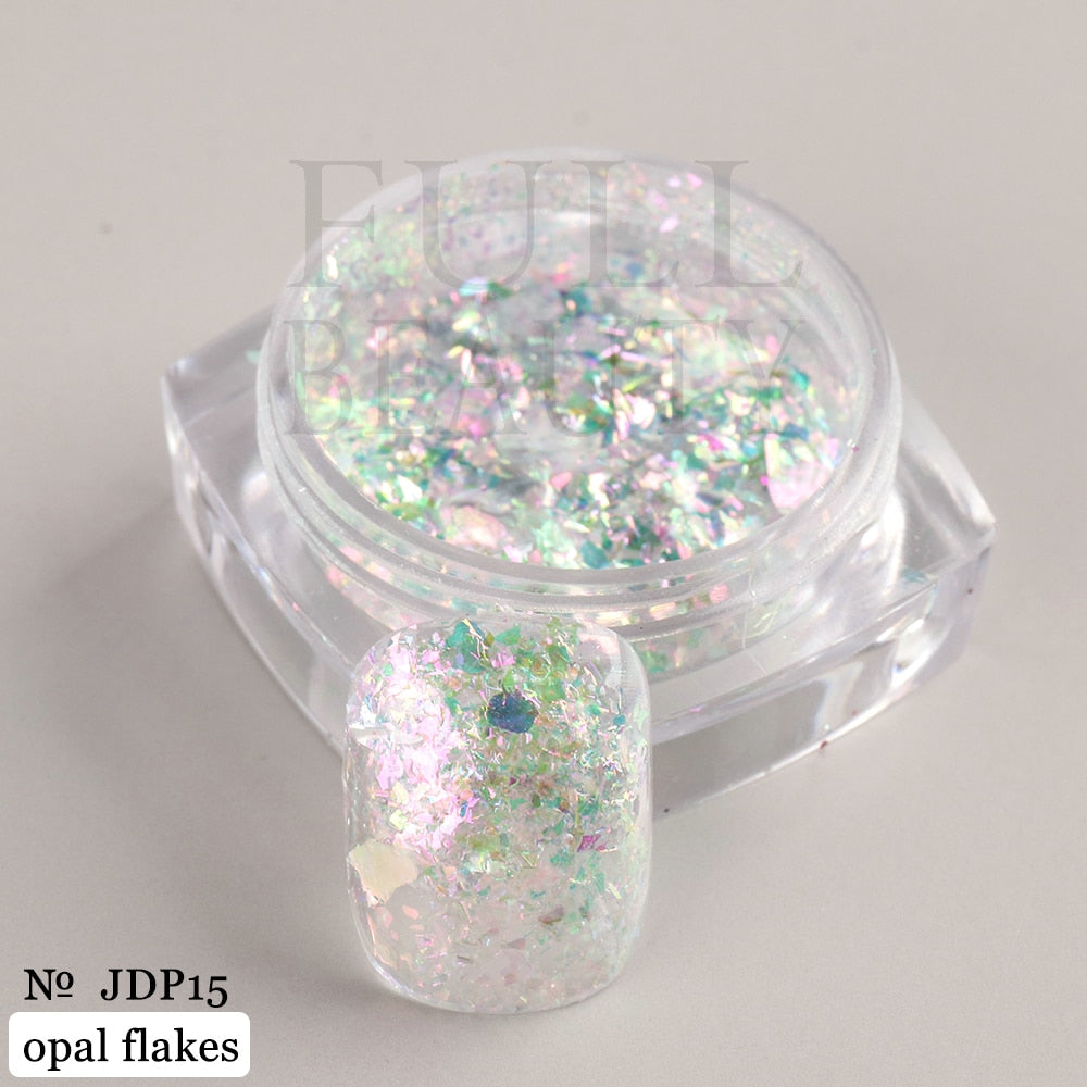 Crystal Fire Opal Flakes Nail Sequins DIY Chrome Powder for Manicures