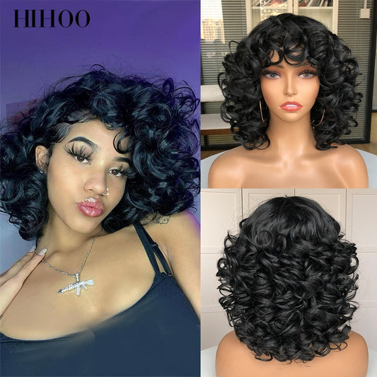 Short Loose Curls Wig with Bangs