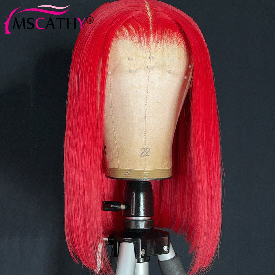 Red 99J Bob Lace Front Human Hair Wigs -Pre-Plucked