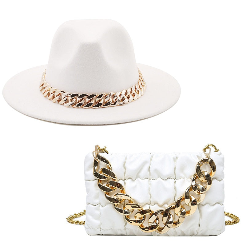 Elegant Fedora Hat and Handbag Sets for Women