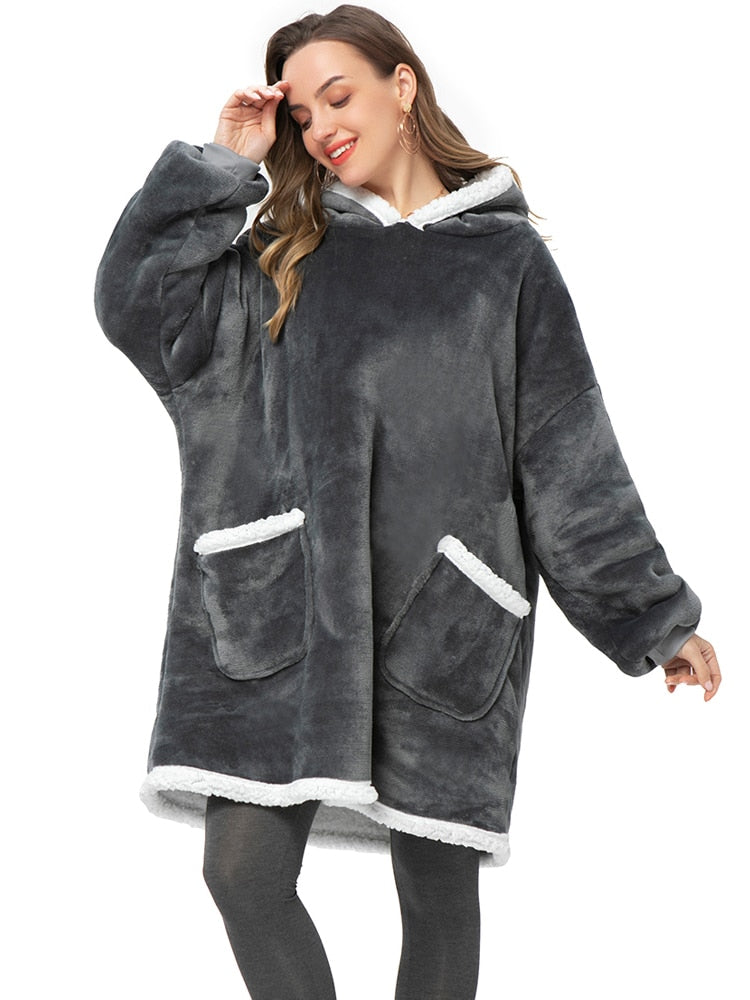 Over-sized Fleece Pullover with Hood for Women