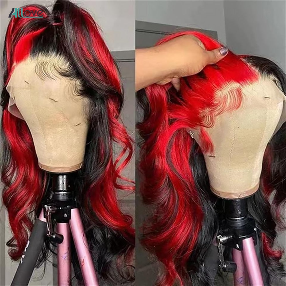 Ombre Red and Black Lace Front Human Hair Wig for Women