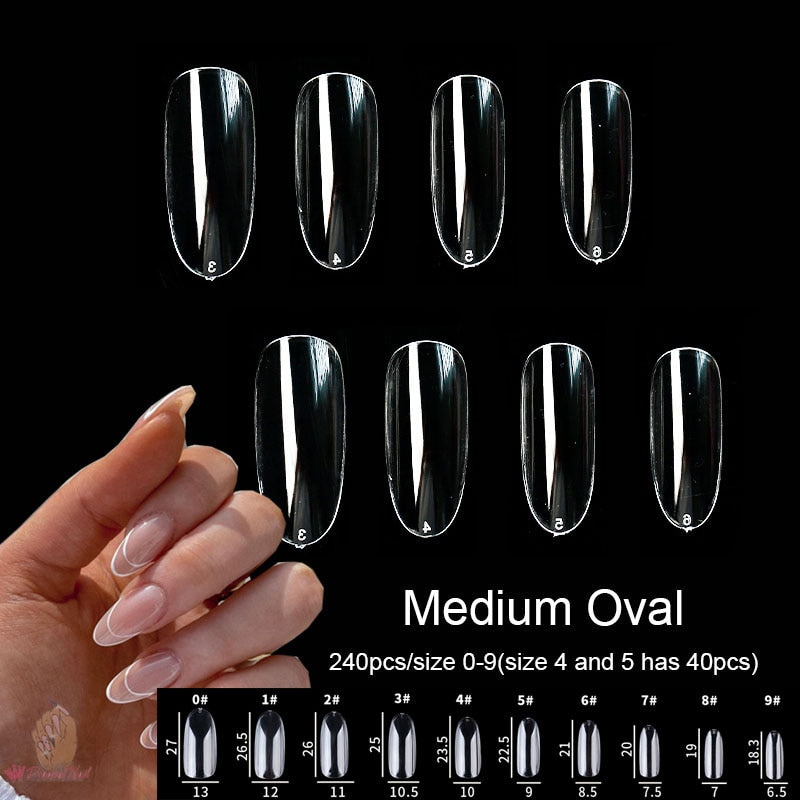 Gel Nails Extension System Full Cover Sculpted Clear Nail Tips 240pcs/bag