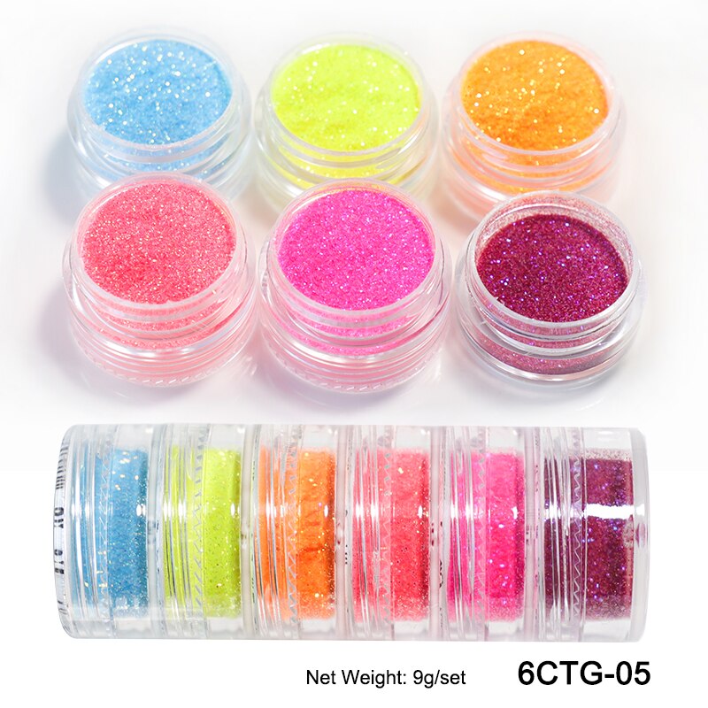 Fluorescent-Glitter-Shinny-Ombre-Chrome Dust DIY Gel Polish Nail Art