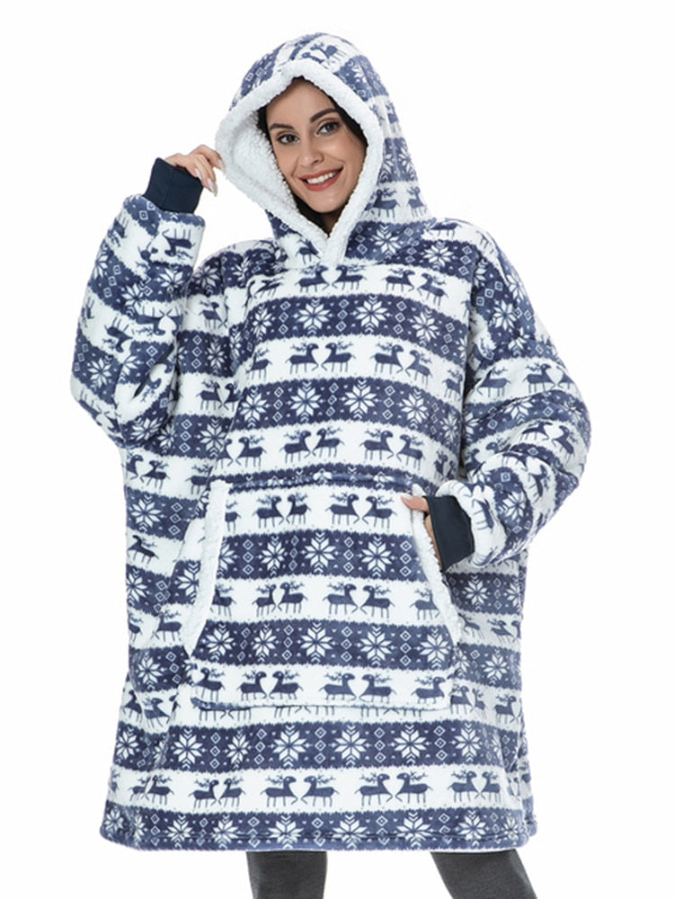 Over-sized Fleece Pullover with Hood for Women