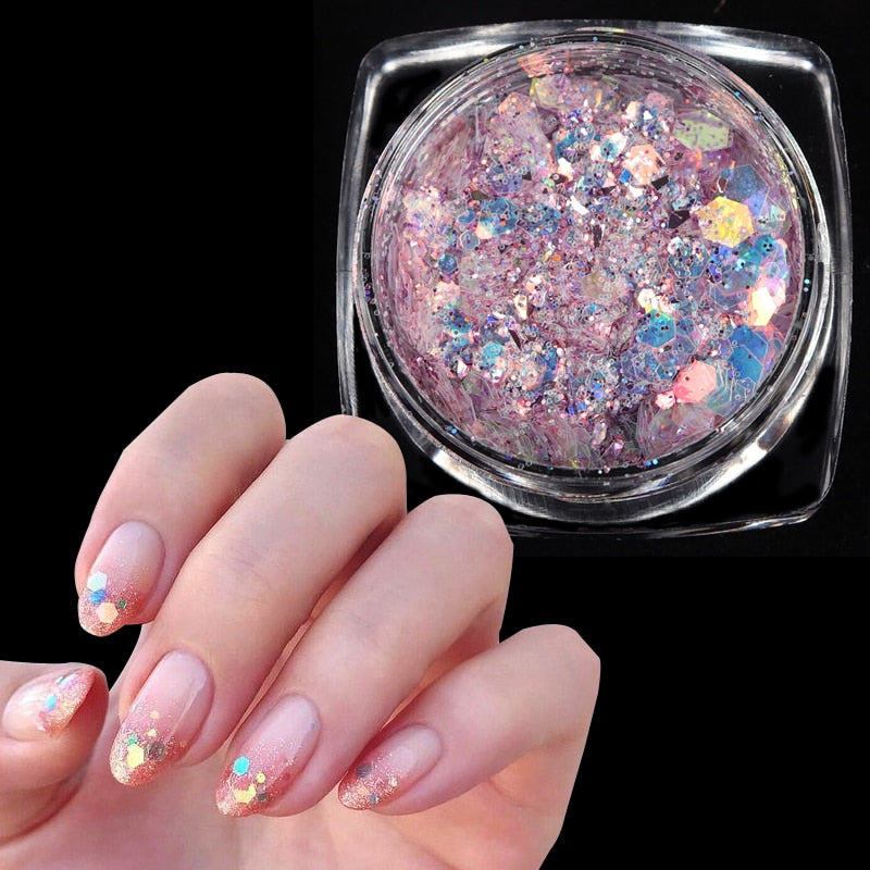 Sparkly Hexagon Nail Glitter -Mermaid Flakes