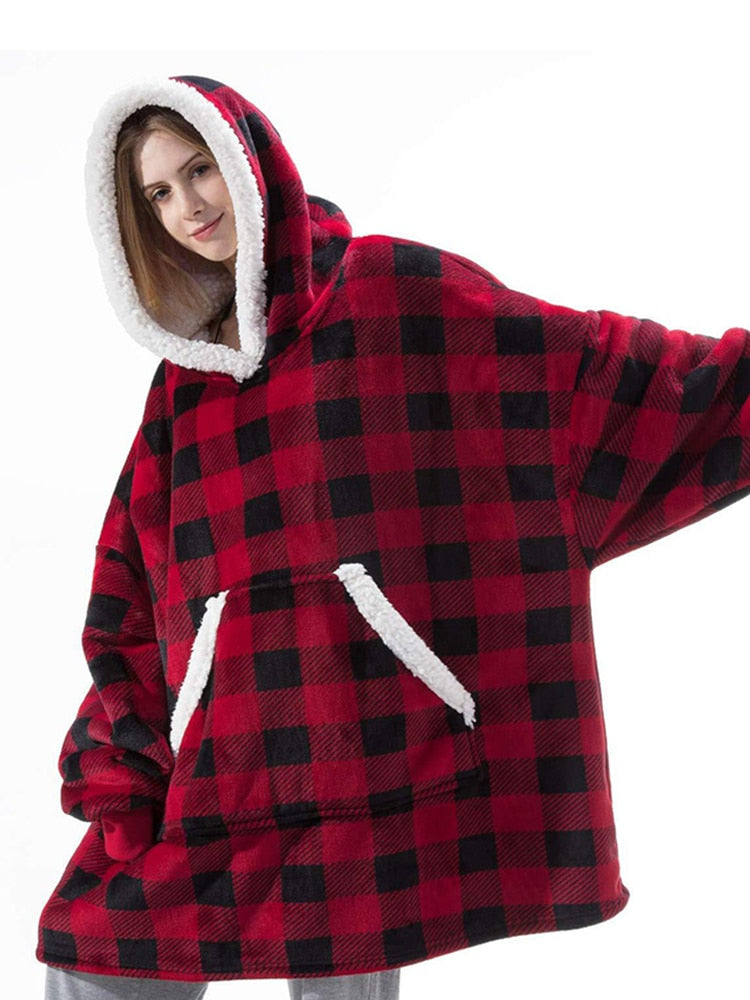 Over-sized Fleece Pullover with Hood for Women