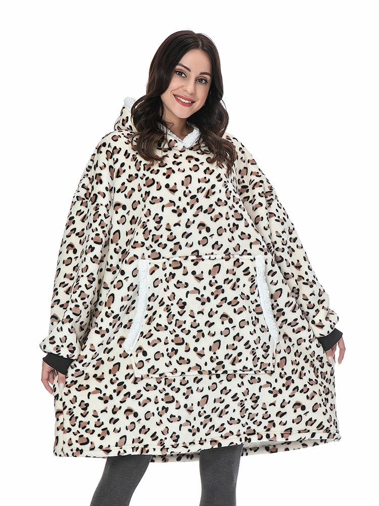 Over-sized Fleece Pullover with Hood for Women