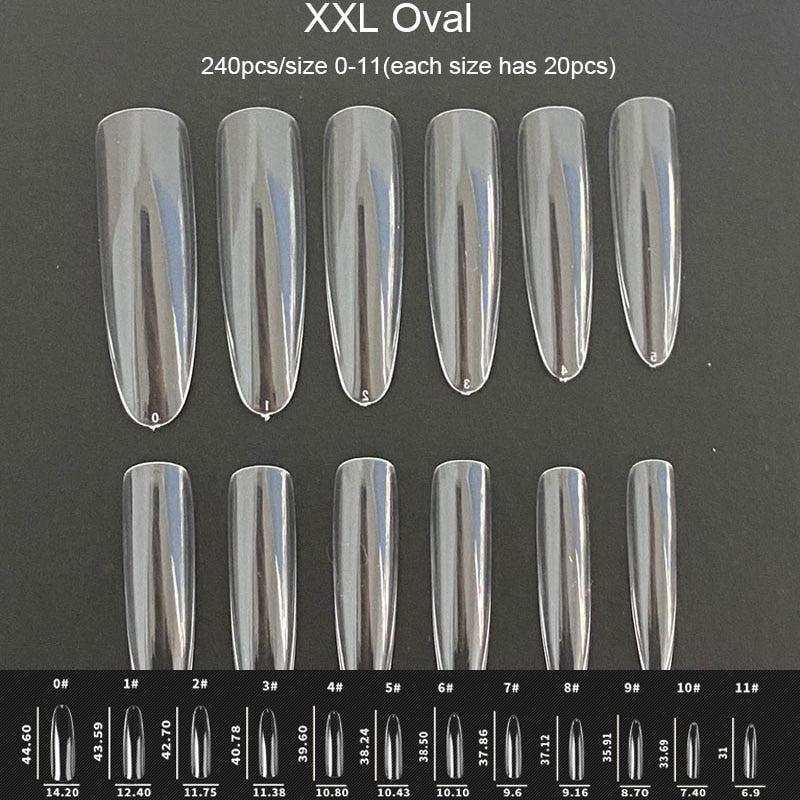 Gel Nails Extension System Full Cover Sculpted Clear Nail Tips 240pcs/bag