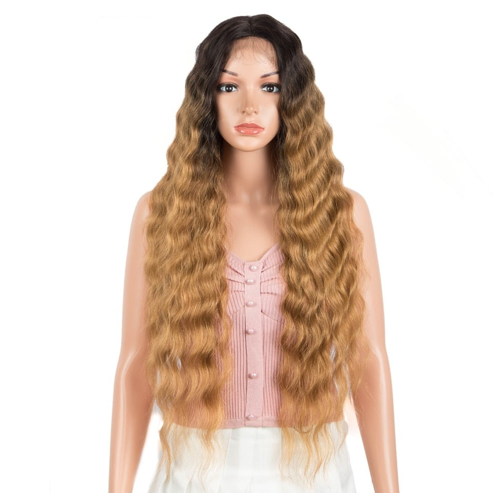 30" Long Deep Wave Synthetic Hair Lace Wigs for Women