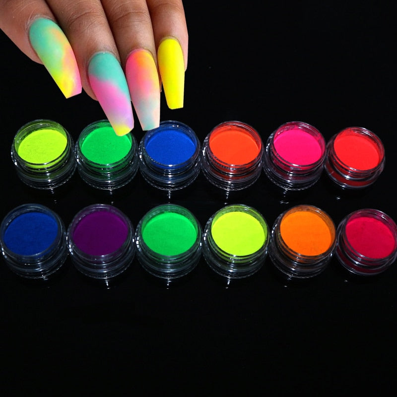 Fluorescent-Glitter-Shinny-Ombre-Chrome Dust DIY Gel Polish Nail Art