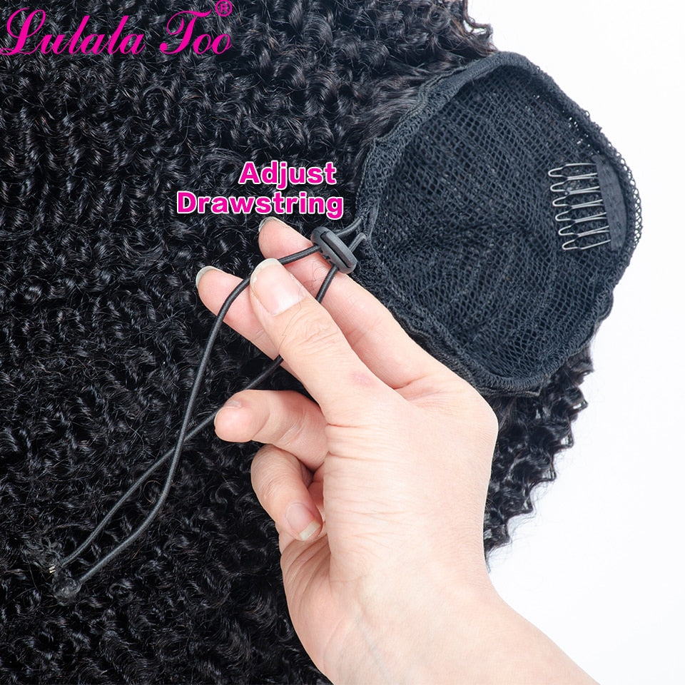 Afro Kinky Curly Drawstring Human Hair Clip-in Ponytail for Women