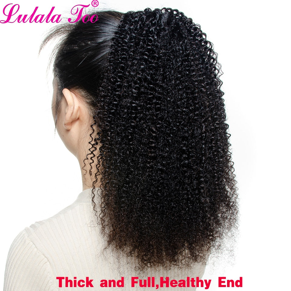 Afro Kinky Curly Drawstring Human Hair Clip-in Ponytail for Women