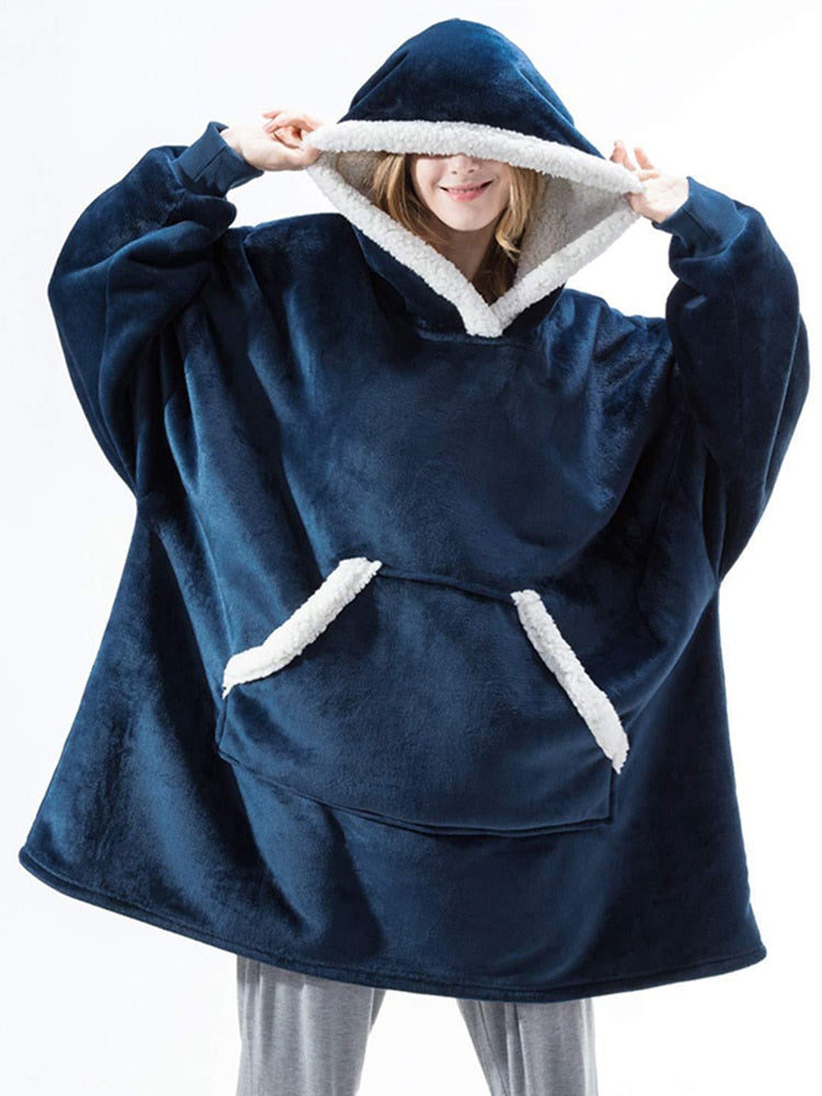 Over-sized Fleece Pullover with Hood for Women