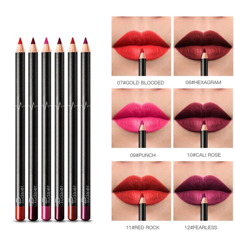 6/12Pcs Sets Waterproof Matte Pencil Lip Liners -Long Lasting