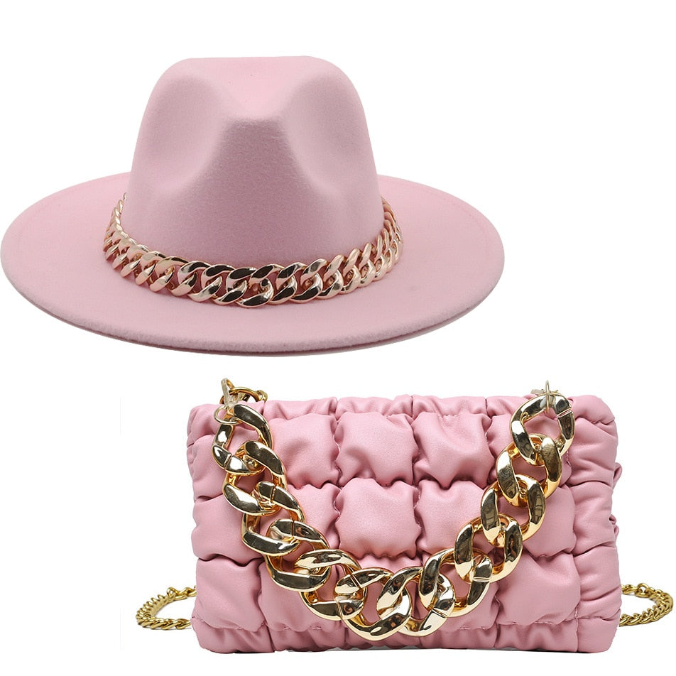 Elegant Fedora Hat and Handbag Sets for Women