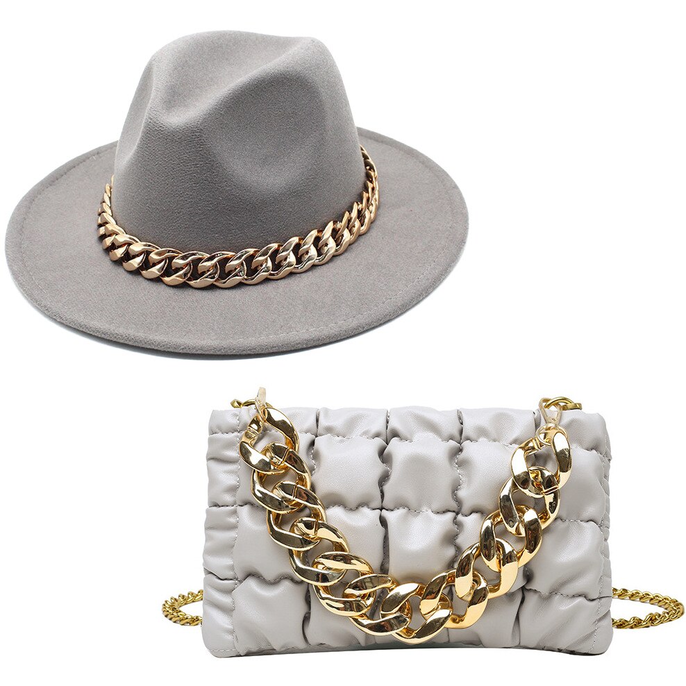 Elegant Fedora Hat and Handbag Sets for Women