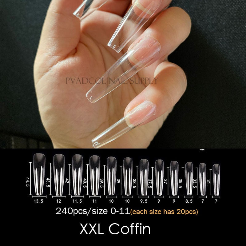 Gel Nails Extension System Full Cover Sculpted Clear Nail Tips 240pcs/bag