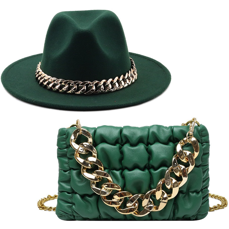 Elegant Fedora Hat and Handbag Sets for Women