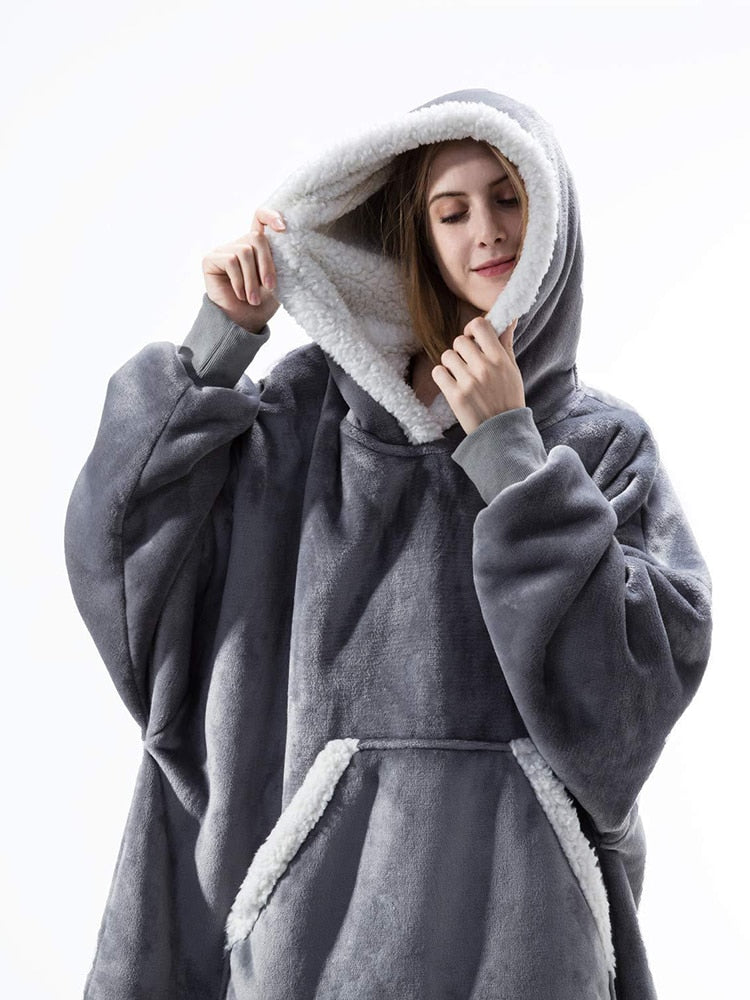 Over-sized Fleece Pullover with Hood for Women