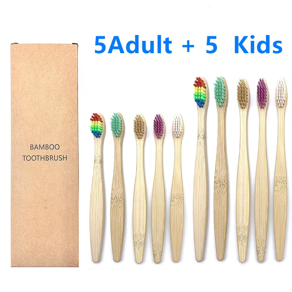 10pcs Colorful Natural Bamboo Toothbrush Set