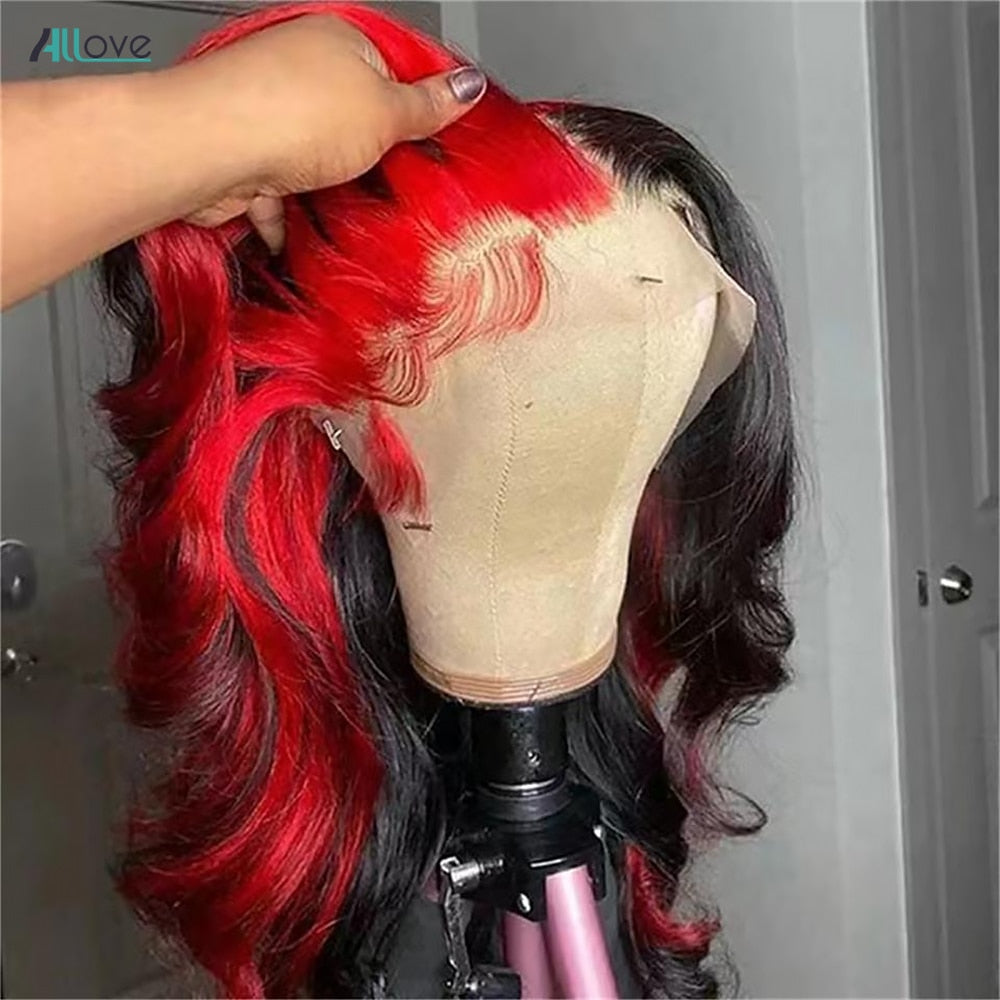 Ombre Red and Black Lace Front Human Hair Wig for Women