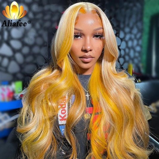 Pre-Plucked Ombre Light Yellow HD 13x4 Lace Front Wig / 4x4 Lace Closure Human Hair Wigs