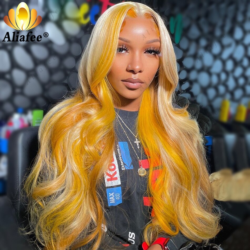 Pre-Plucked Ombre Light Yellow HD 13x4 Lace Front Wig / 4x4 Lace Closure Human Hair Wigs